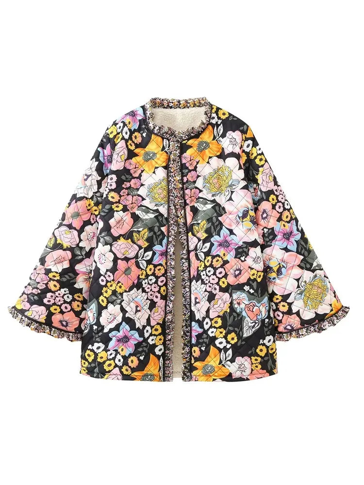 Aaliyah - Manteau vintage à fleurs chaudes