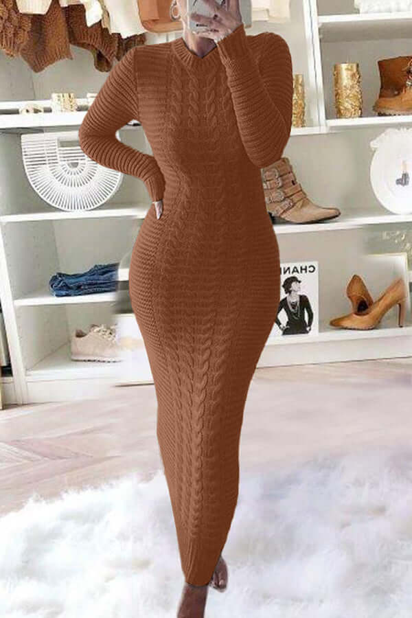 Robe maxi en tricot torsadé classique slim - Élégance intemporelle - Projet Paris - Idéale pour un style raffiné