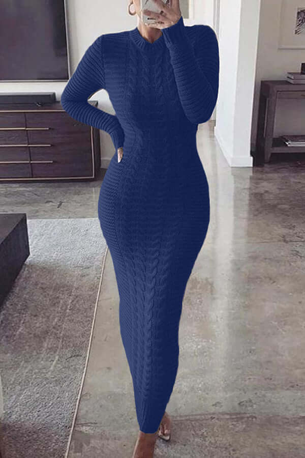 Robe maxi en tricot torsadé classique slim - Élégance intemporelle - Projet Paris - Idéale pour un style raffiné