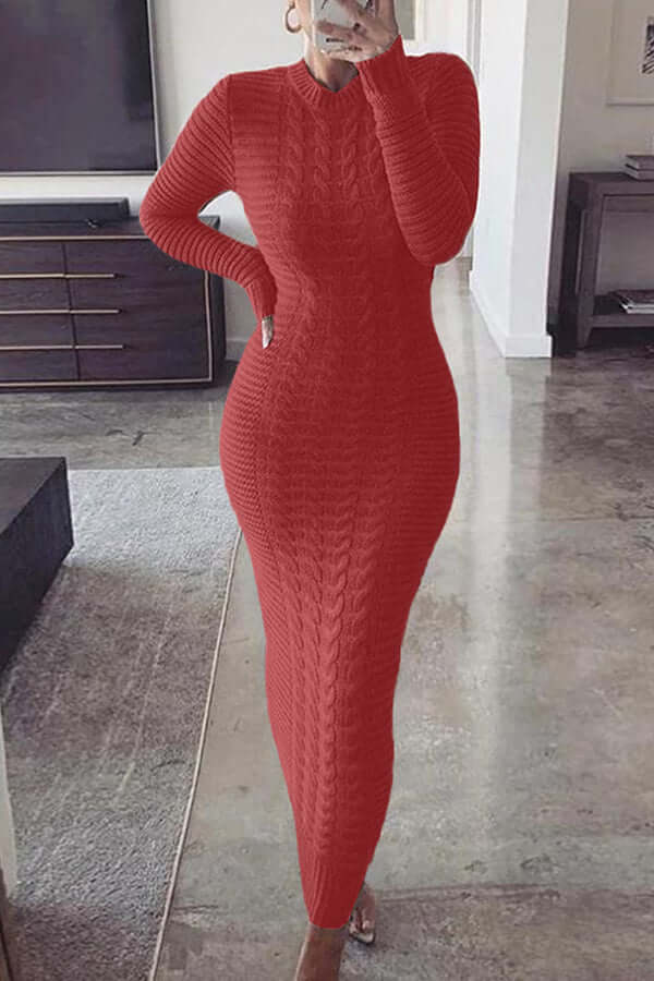 Robe maxi en tricot torsadé classique slim - Élégance intemporelle - Projet Paris - Idéale pour un style raffiné