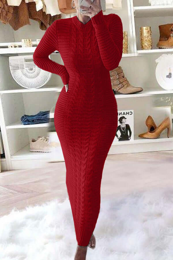 Robe maxi en tricot torsadé classique slim - Élégance intemporelle - Projet Paris - Idéale pour un style raffiné