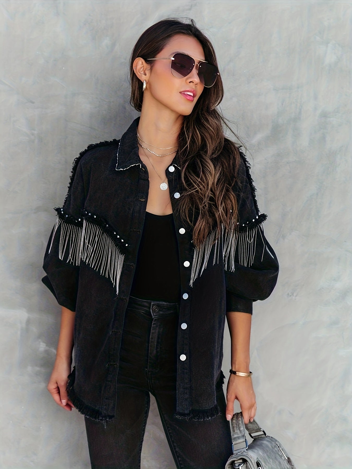 Elle - veste en jean élégante avec pompons