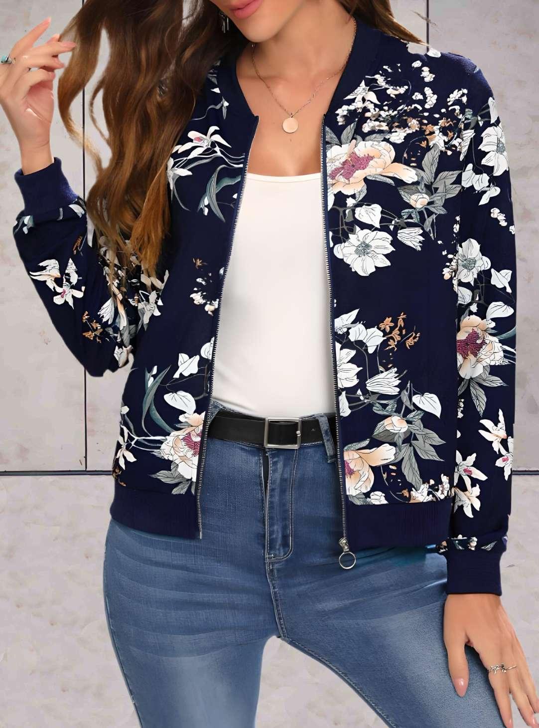 Blythe - veste florale chaude et élégante avec fermeture éclair intégrée