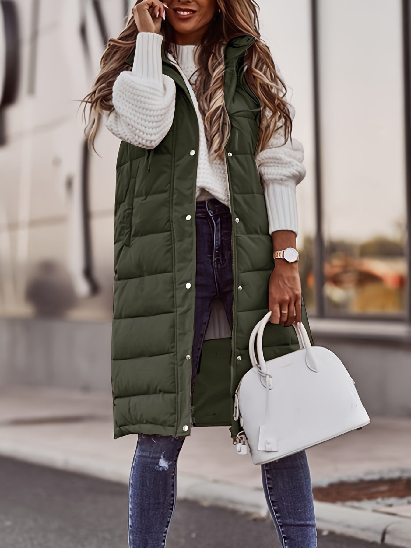 Manteau long sans manches pour femme