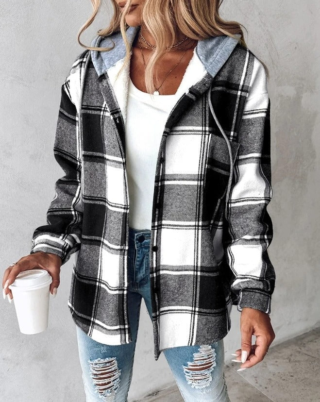 Sweat à capuche automne pour femme avec motif à carreaux