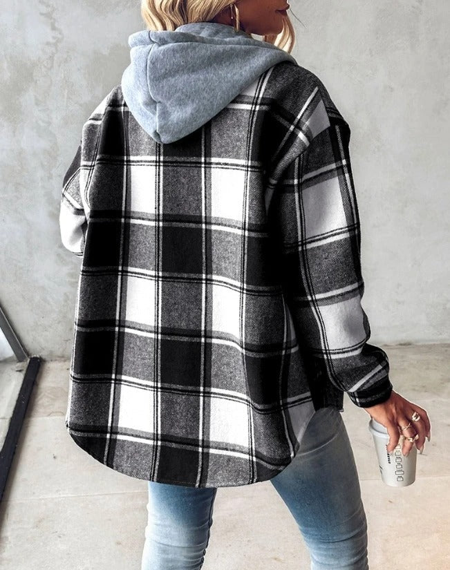 Sweat à capuche automne pour femme avec motif à carreaux