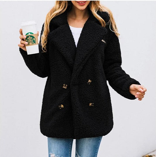 Manteau en teddy à double bouton pour femme