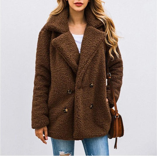 Manteau en teddy à double bouton pour femme