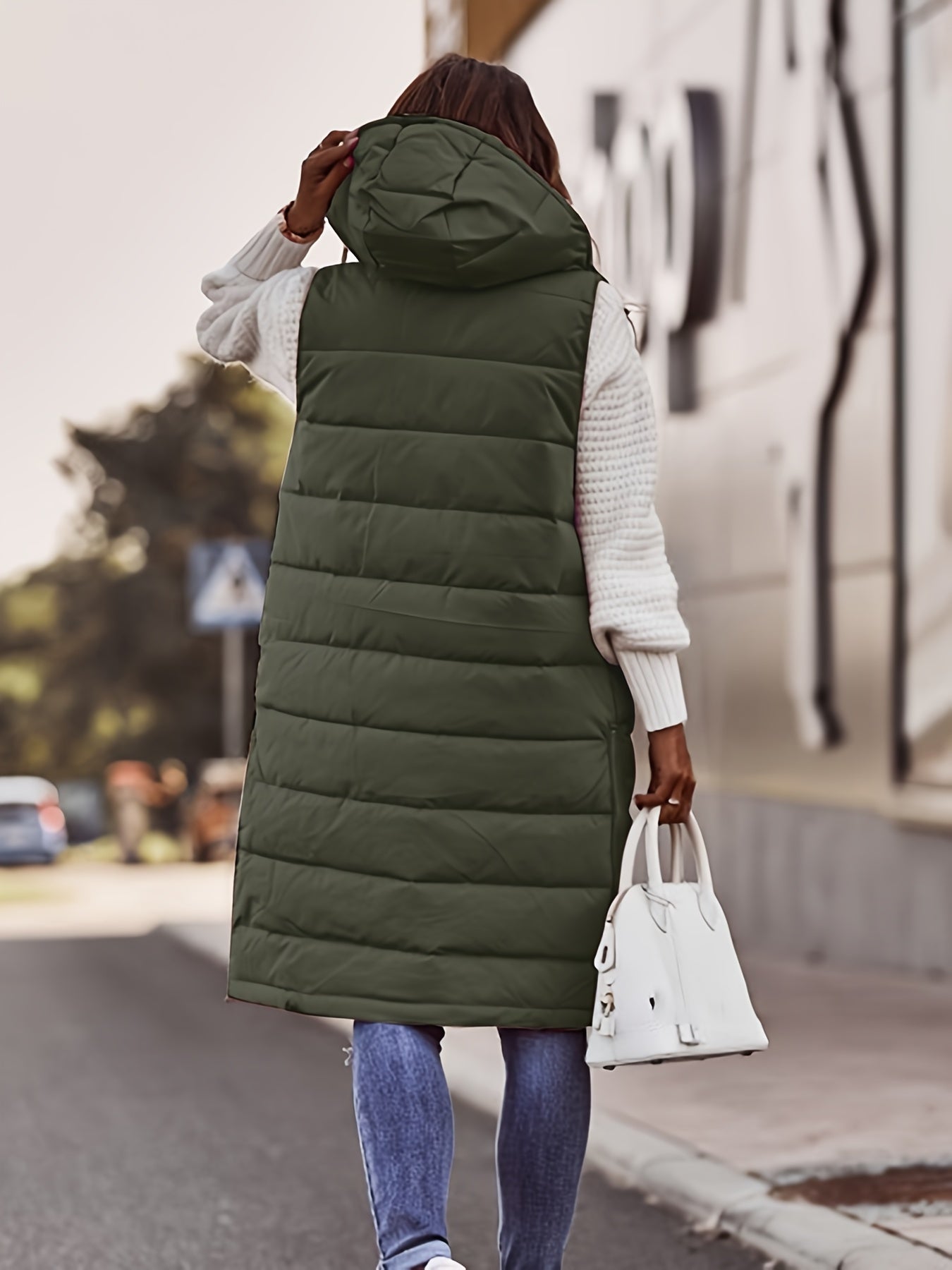 Manteau long sans manches pour femme