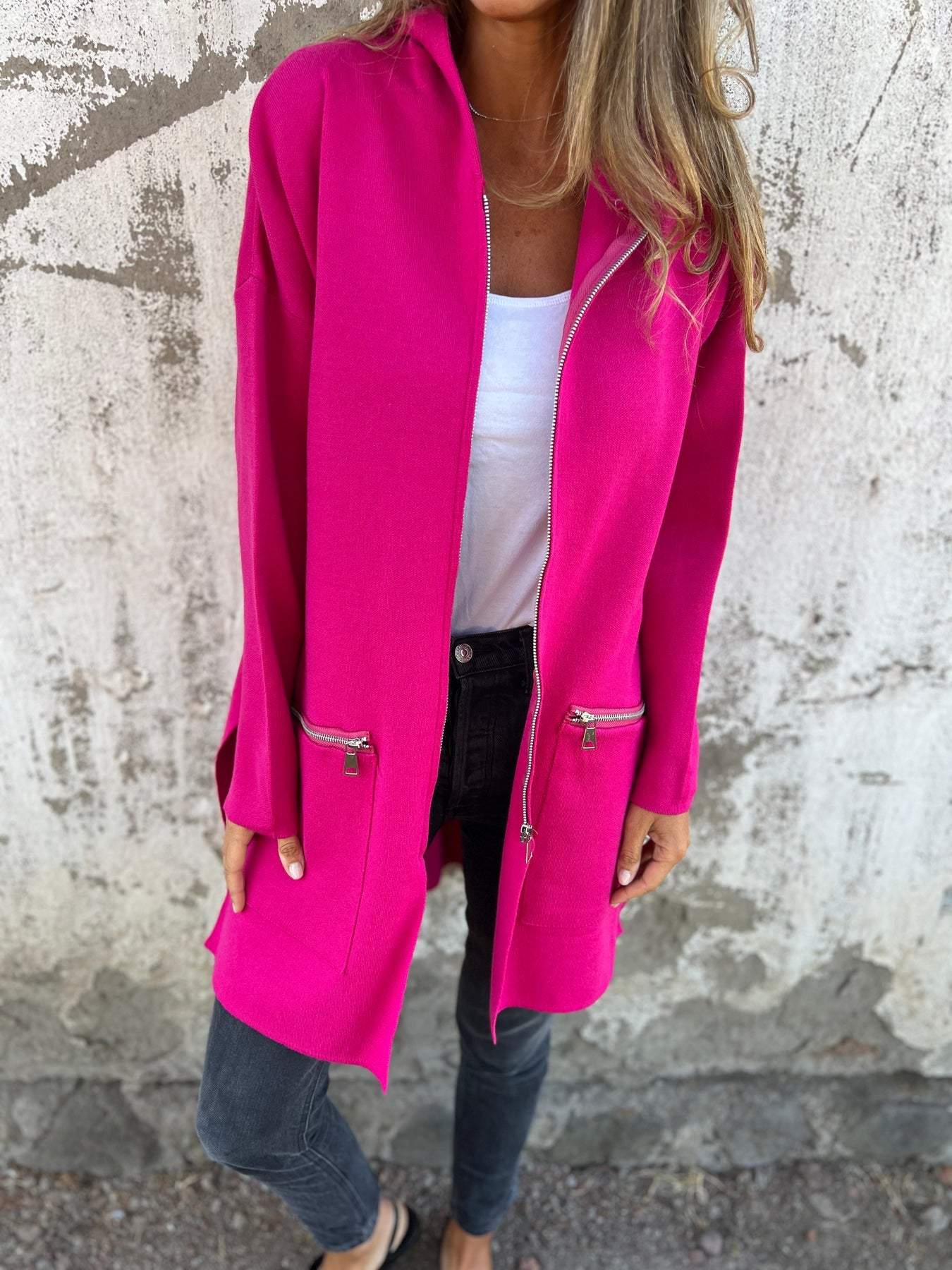 Veste en tricot pour femmes avec fermeture éclair et manches longues
