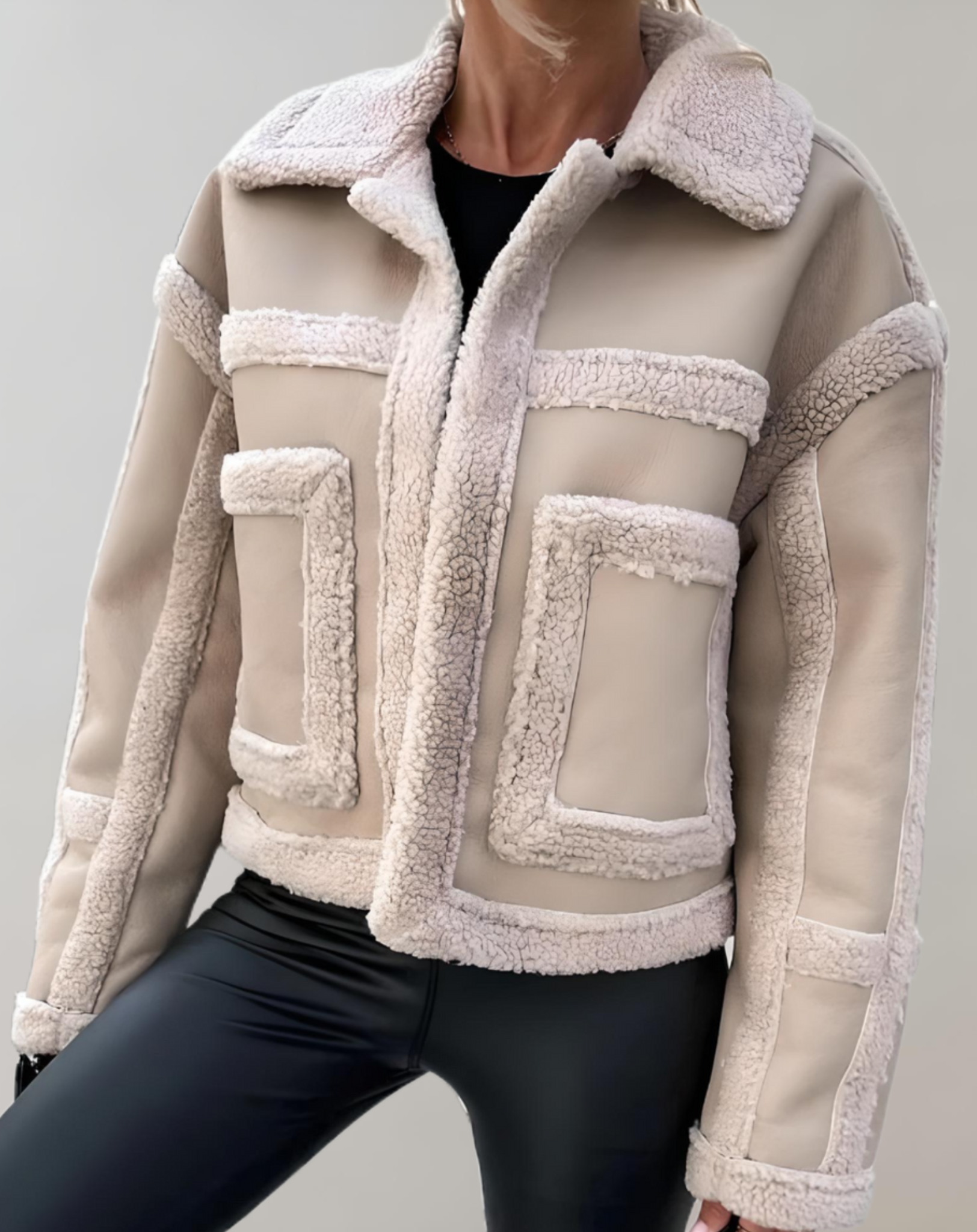 Eva - Manteau d'hiver épais avec col et doublure en polaire et ouverture sur le devant