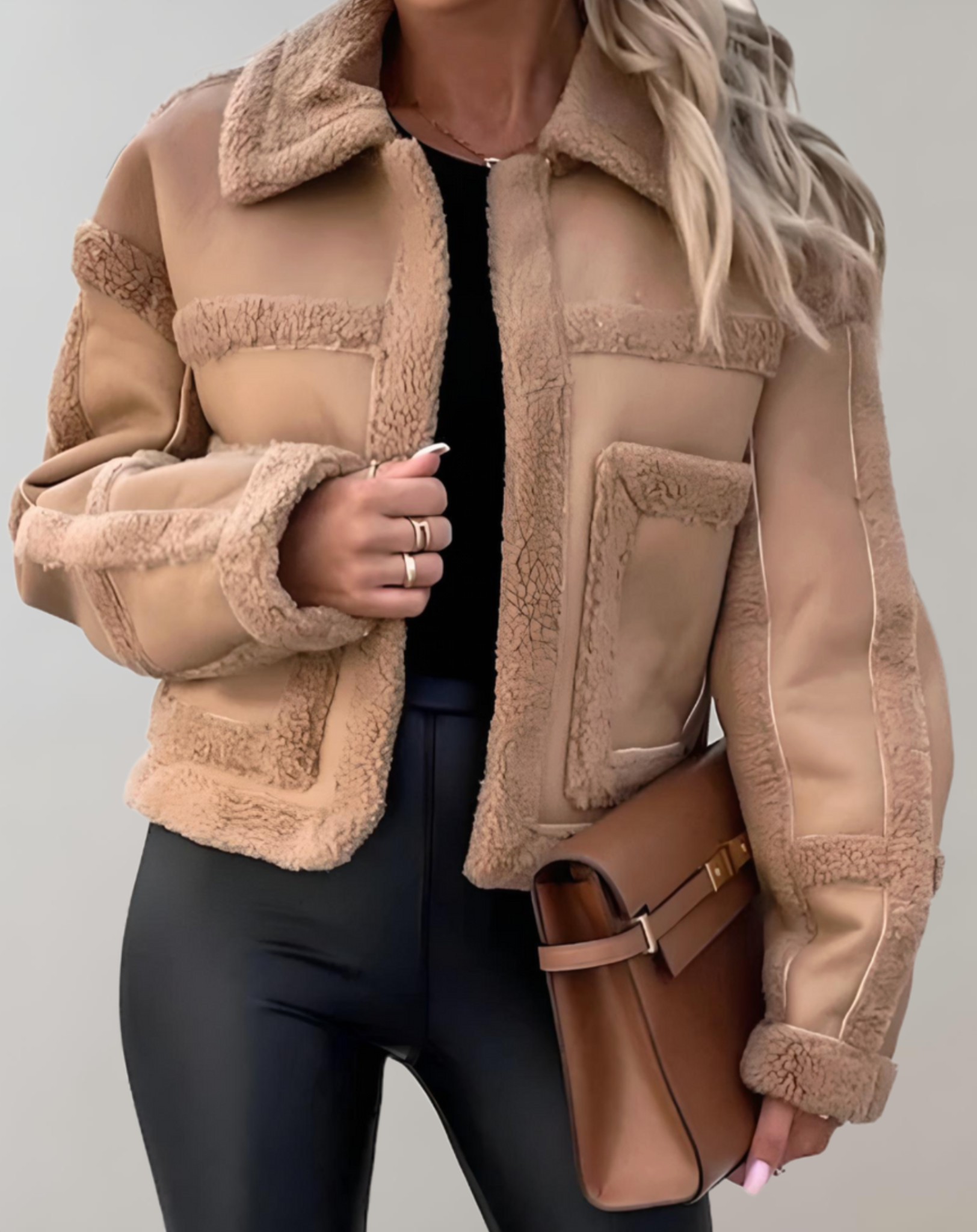 Eva - Manteau d'hiver épais avec col et doublure en polaire et ouverture sur le devant
