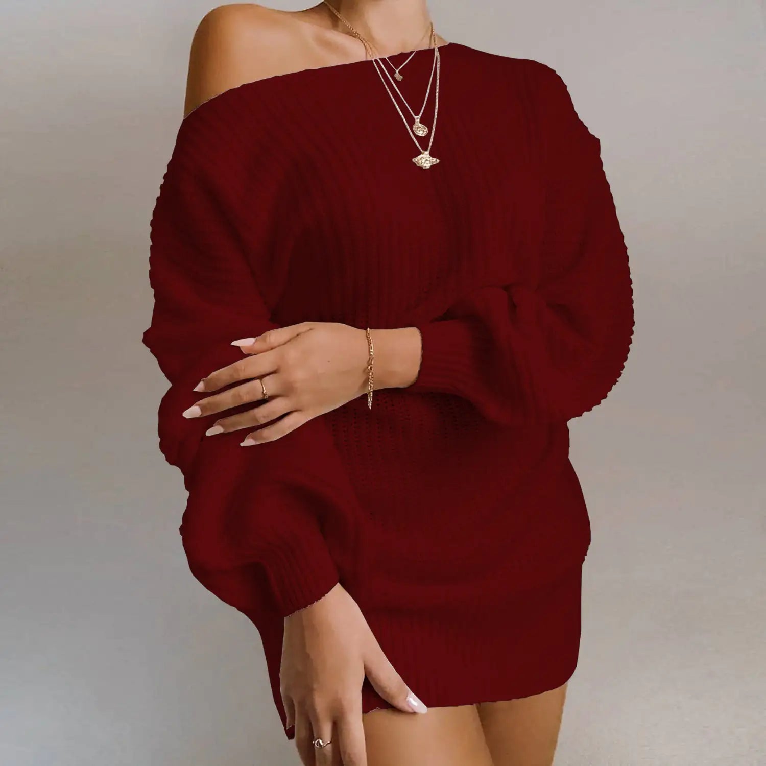Robe pull tricotée off-shoulder - Projet Paris - Confort et féminité - Parfaite pour un look cosy et élégant
