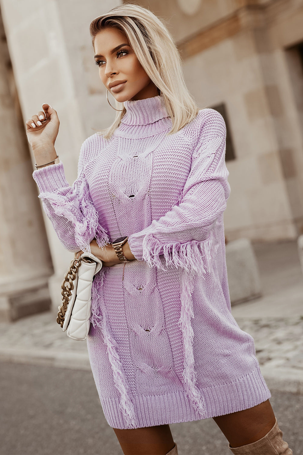 Robe pull twist avec franges - Projet Paris - Élégance décontractée