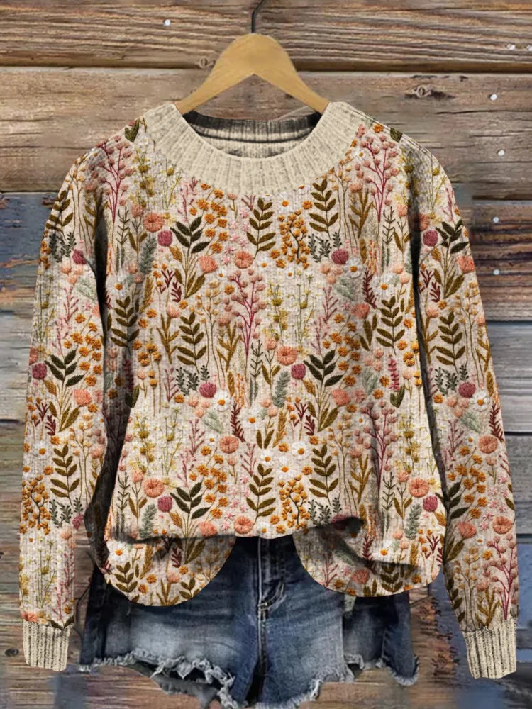 Pull à motif floral pour femme