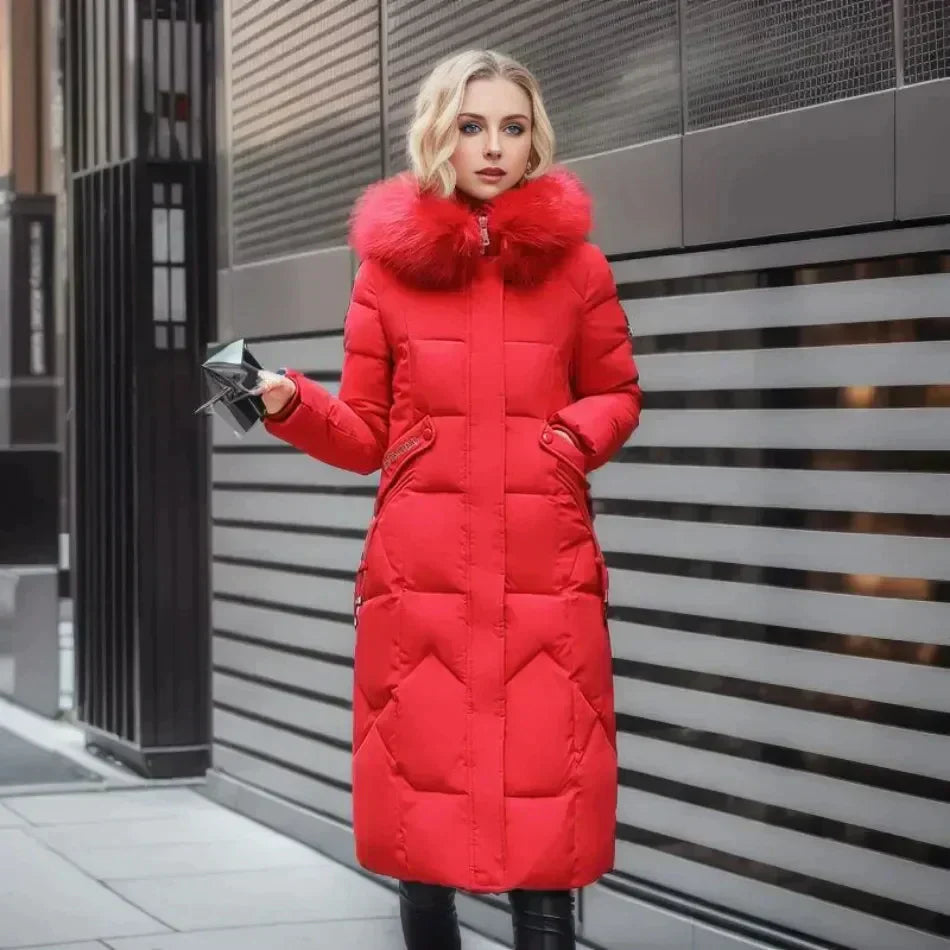 Nordiva - Manteau d'hiver long avec fausse fourrure