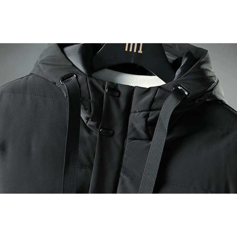 Adrien | Manteau d’Hiver Long pour Homme avec Capuche, Poches Zippées et Traitement Déperlant