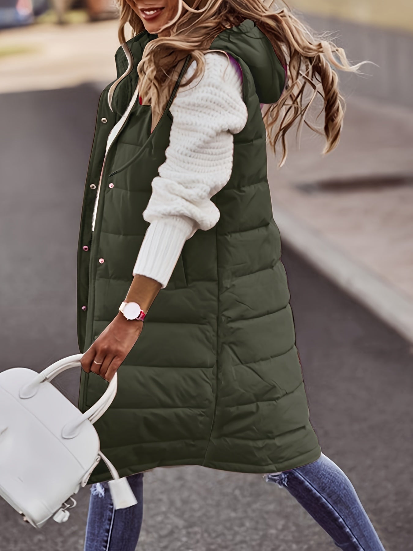 Manteau long sans manches pour femme