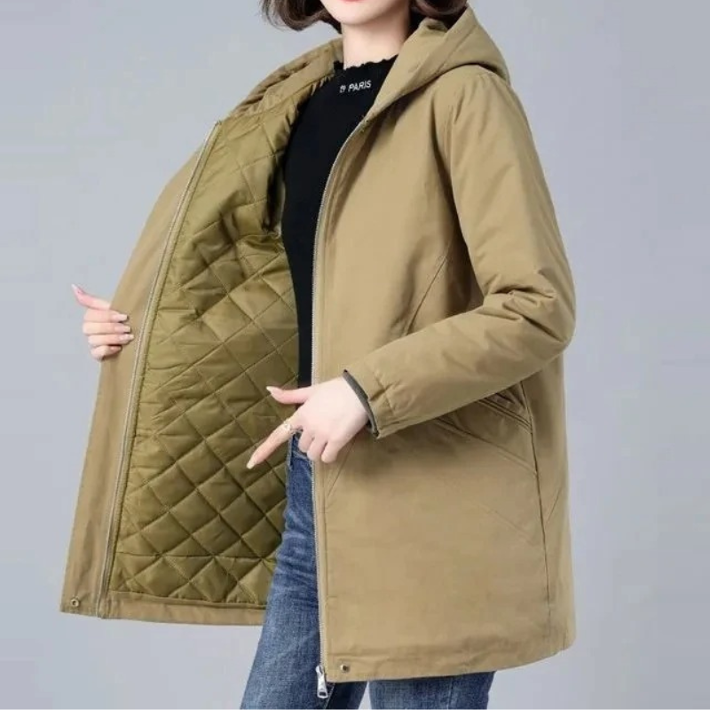 Adélise | Veste Hiver Femme Slim Fit Matelassée avec Capuche et Fermeture Éclair – Confort et Élégance