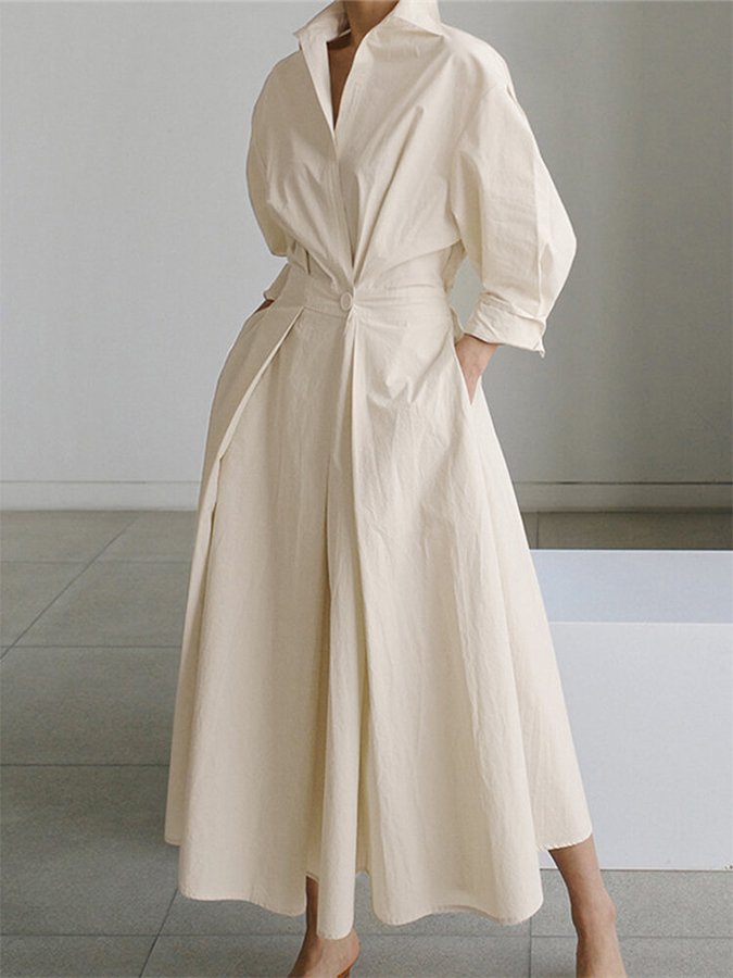 Robe maxi à manches longues avec boutons – Élégante et décontractée – Projet Paris – Idéale pour l'été