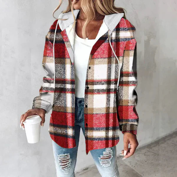 Sweat à capuche automne pour femme avec motif à carreaux