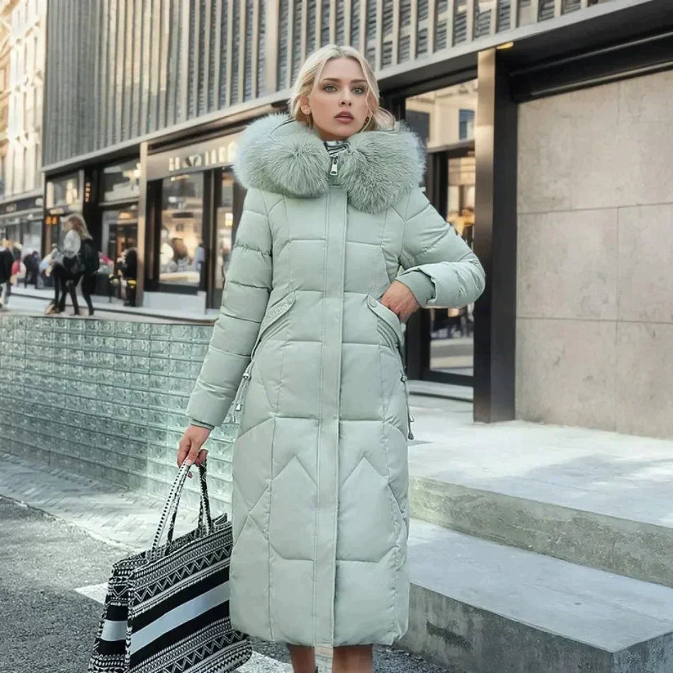 Nordiva - Manteau d'hiver long avec fausse fourrure