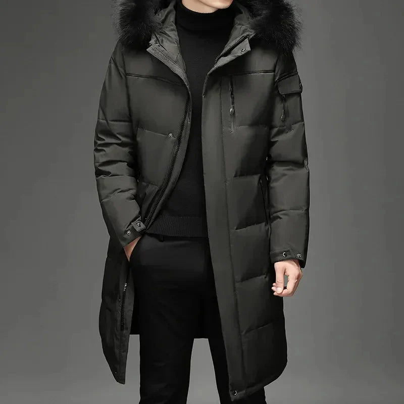 Ismaël | Manteau Long Hiver Homme Matelassé à Capuche en Fourrure, Fermeture Éclair
