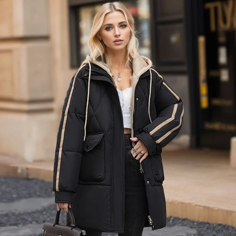 Norina | Manteau d’Hiver Femme Imperméable avec Capuche, Poches à Rabat et Fermeture Éclair