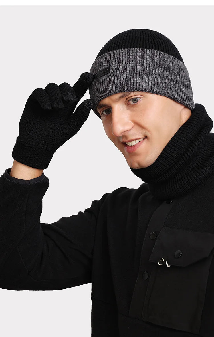Simon - Ensemble de bonnets en laine avec bonnet et écharpe en tricot