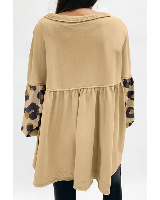 Sweat-shirt kaki avec imprimé léopard - Moderne et audacieux - Projet Paris - Parfait pour un look original