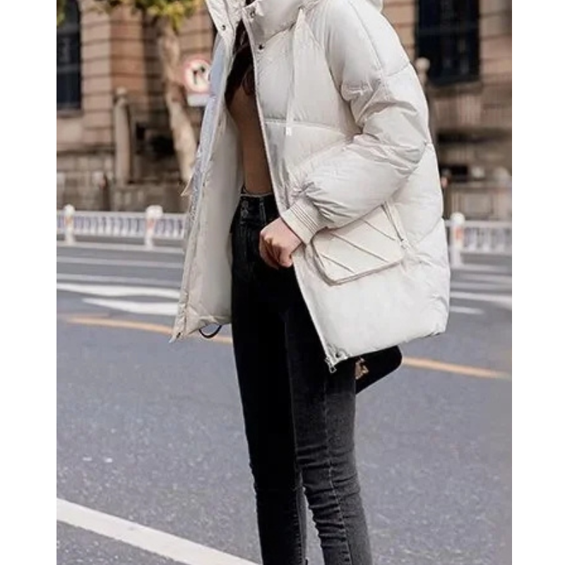 Vanelle | Manteau d'Hiver Femme Matelassé avec Capuche Amovible et Poches à Rabat