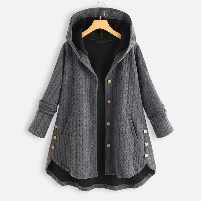 Veste chaude unie pour femmes avec capuche et boutons