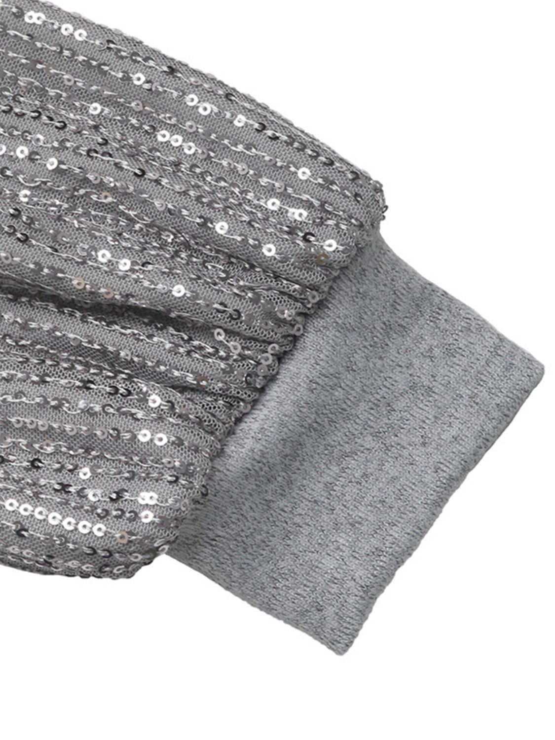 Robe grise à manches pailletées et coupe ajustée - Projet Paris - Élégance et brillance