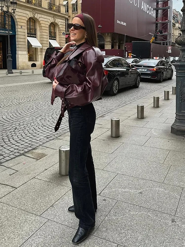 Leder-Wintermantel für Frauen