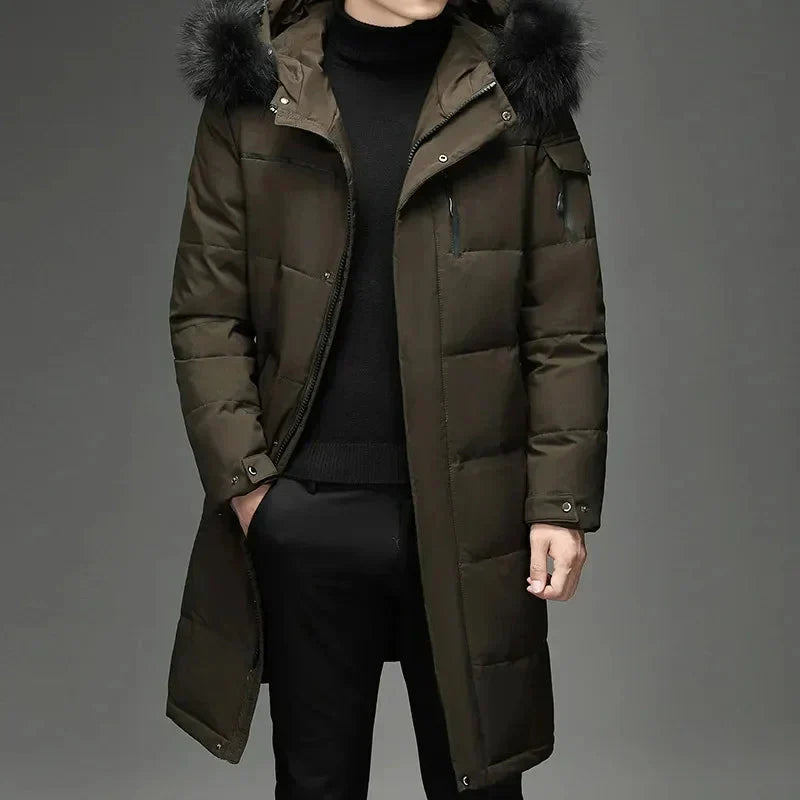 Ismaël | Manteau Long Hiver Homme Matelassé à Capuche en Fourrure, Fermeture Éclair