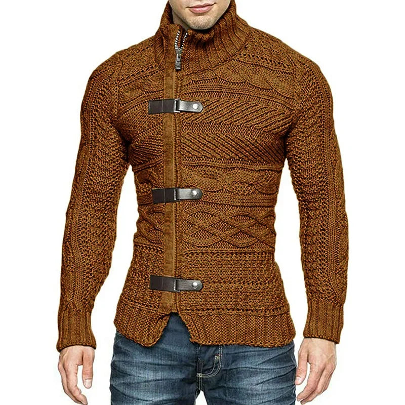 Gilet urbain Boaz - Cardigan en maille avec détails en cuir
