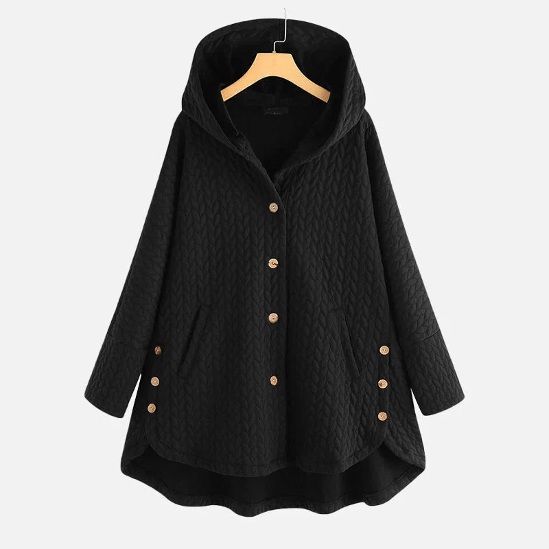 Veste chaude unie pour femmes avec capuche et boutons