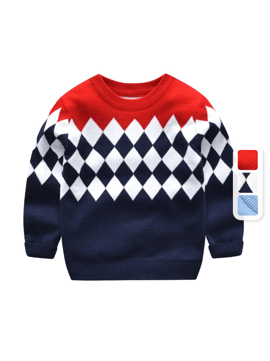 Pull décontracté tricoté à motif géométrique pour garçons