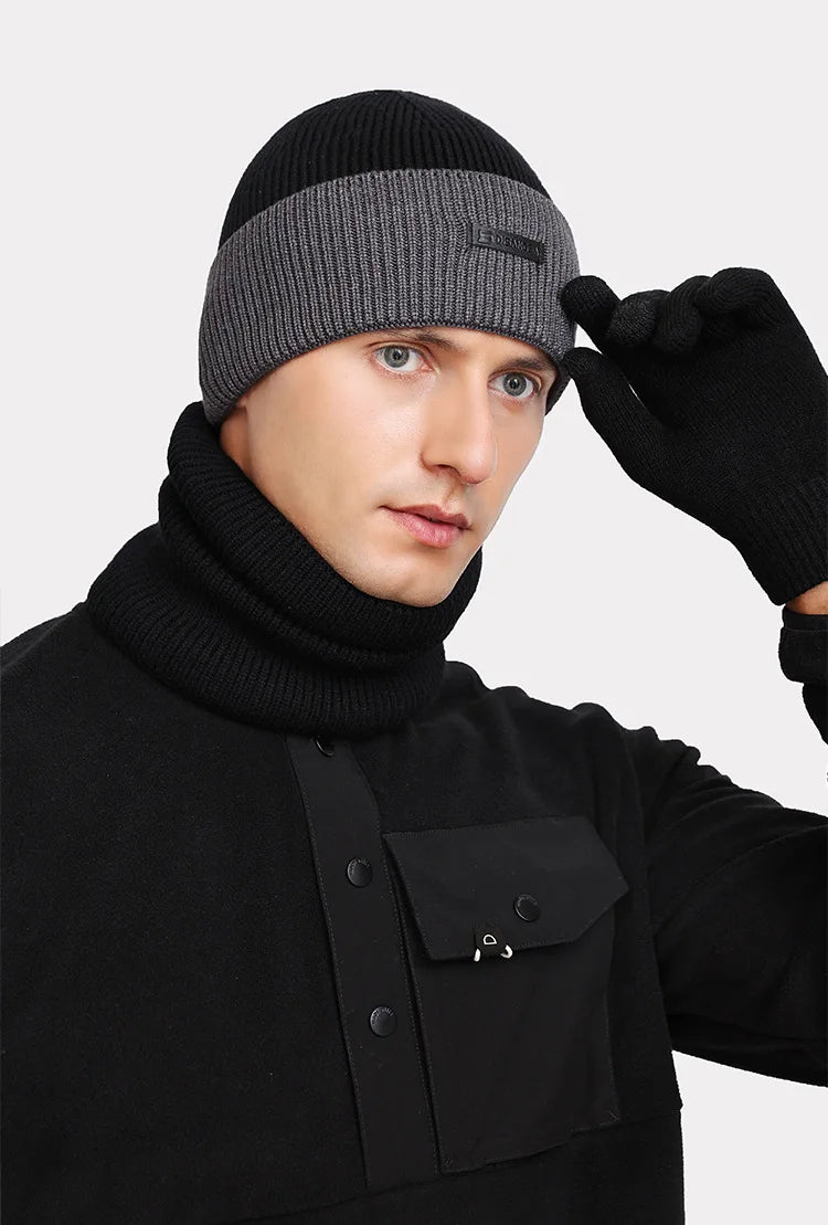 Simon - Ensemble de bonnets en laine avec bonnet et écharpe en tricot