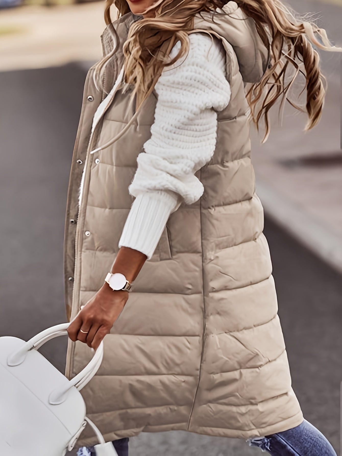 Manteau long sans manches pour femme