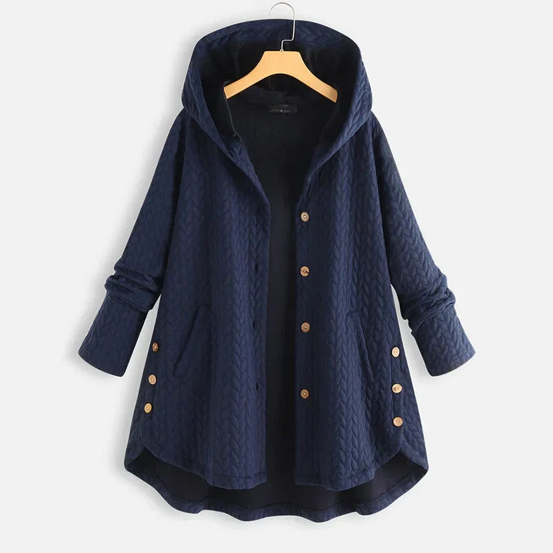 Veste chaude unie pour femmes avec capuche et boutons