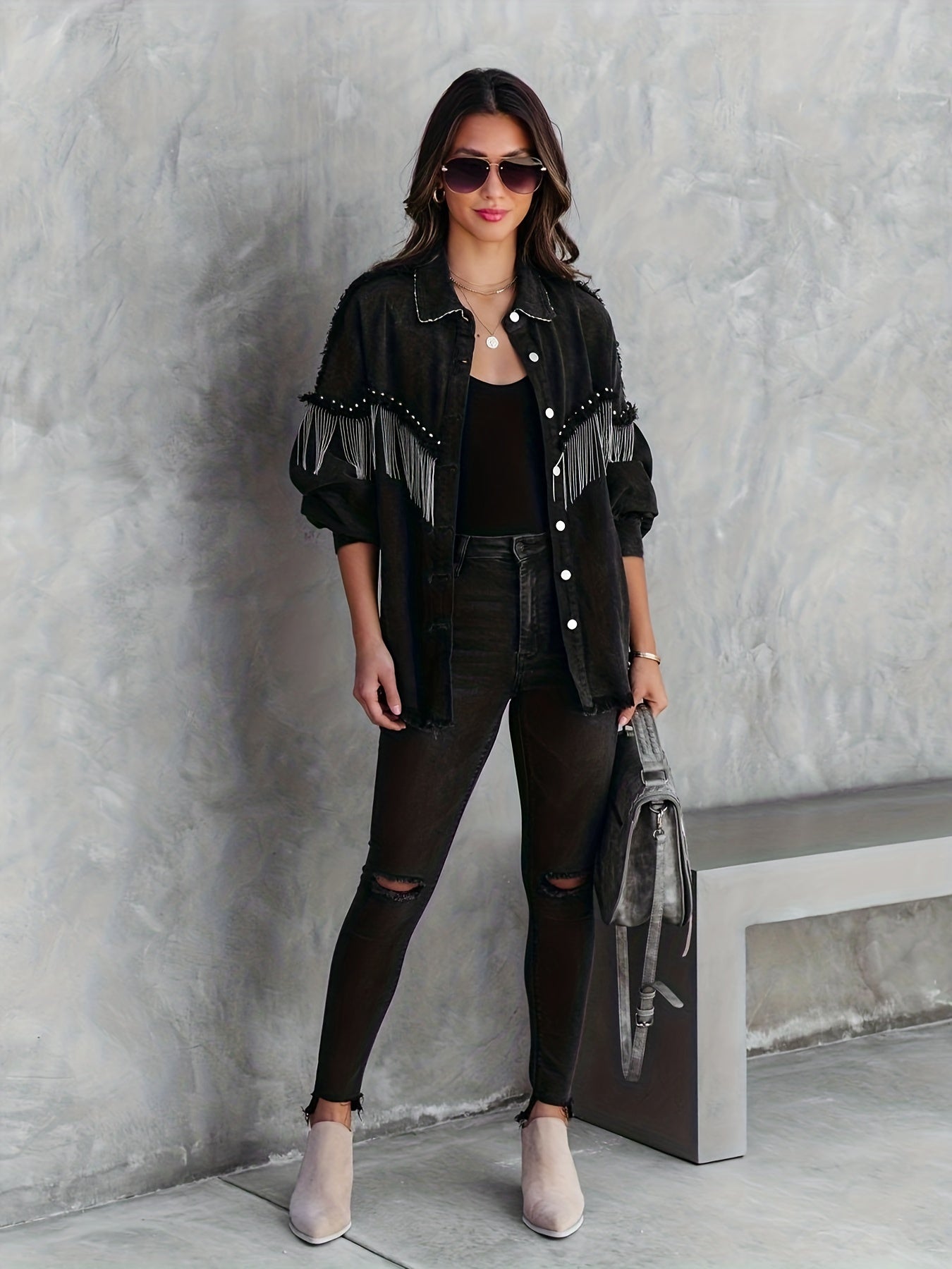 Elle - veste en jean élégante avec pompons