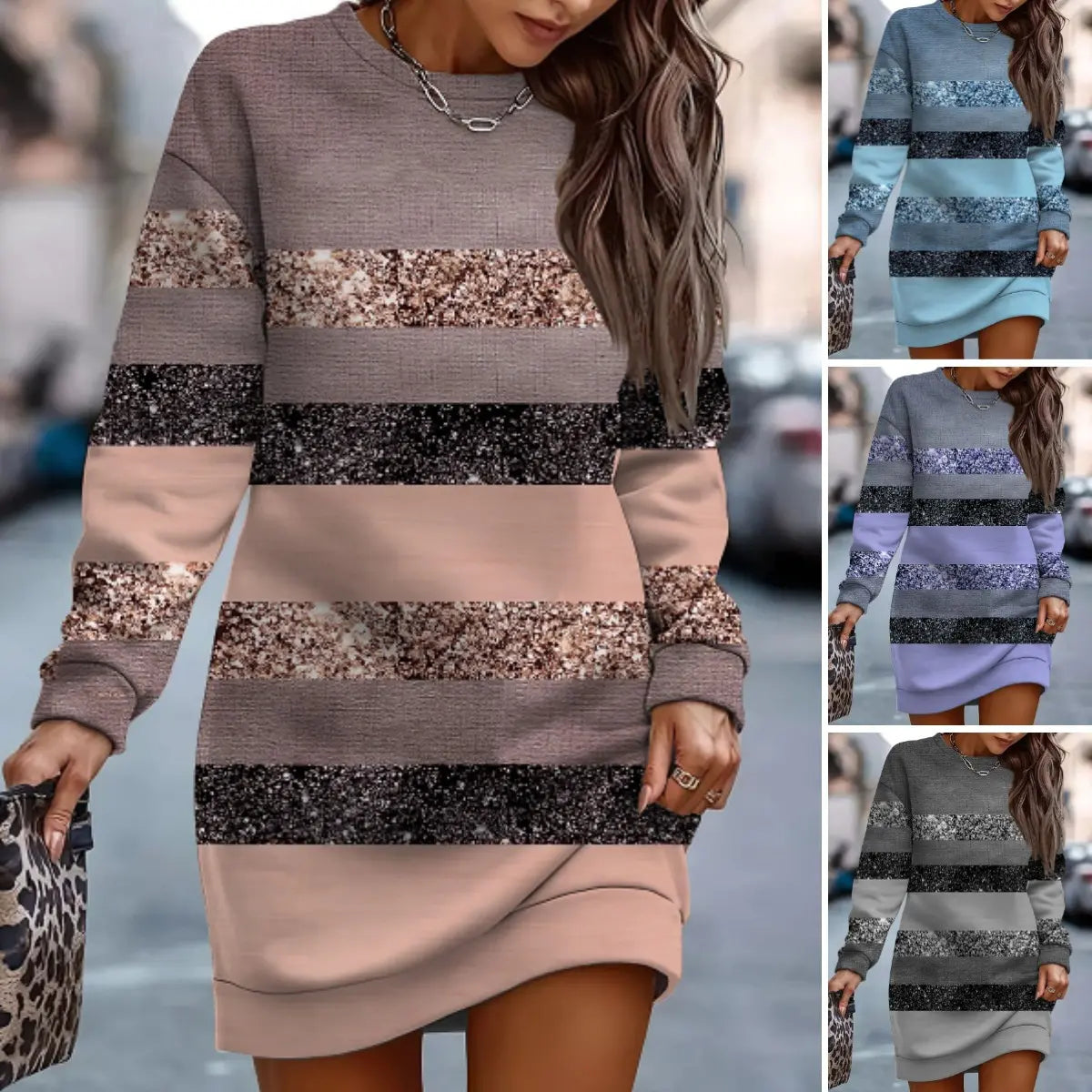 Robe d'automne/hiver à rayures classiques - Projet Paris - Design intemporel et chic - Parfaite pour les journées fraîches