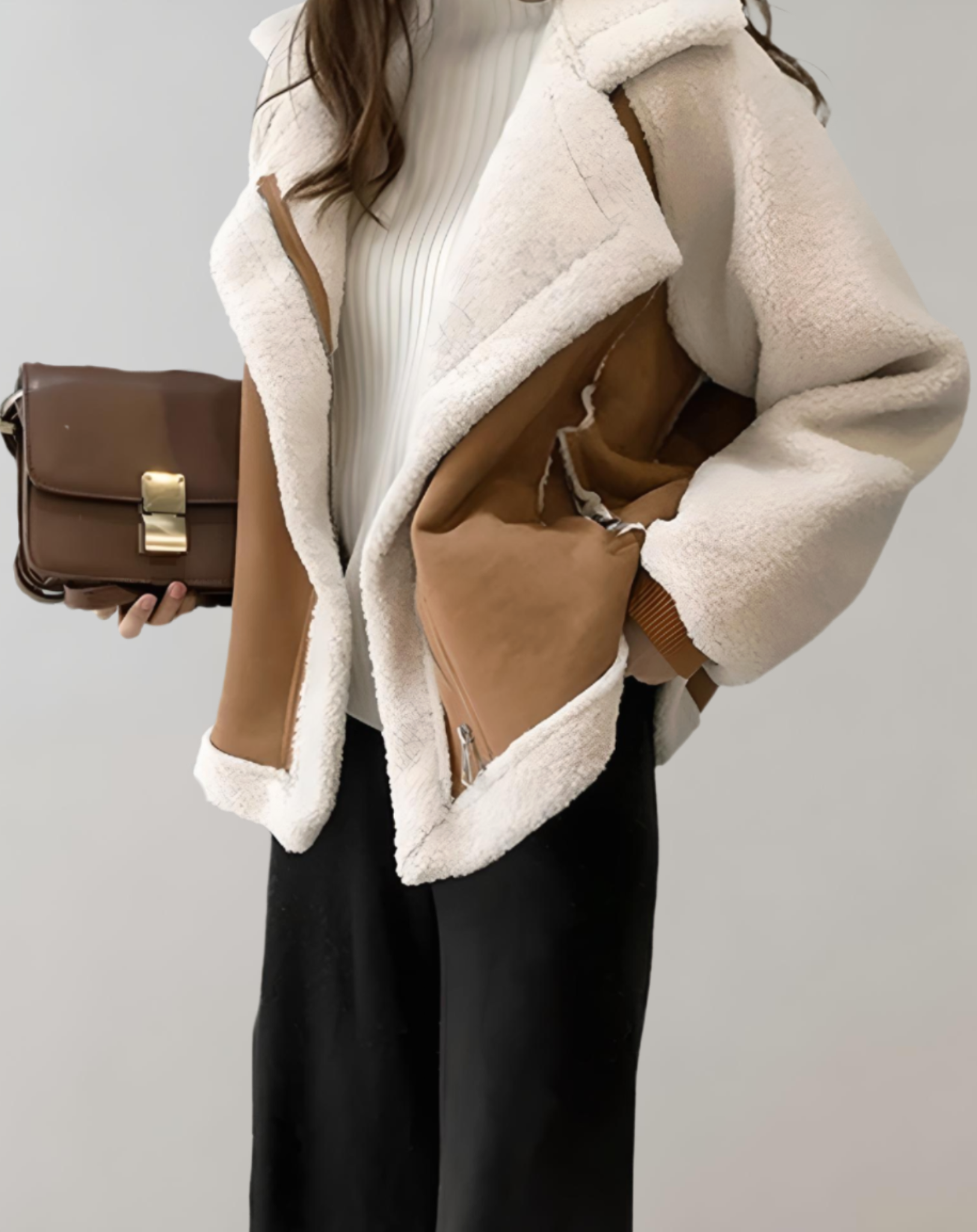 Emma - Manteau d'hiver semi-épais, bien ajusté, avec poches latérales et grands cols.