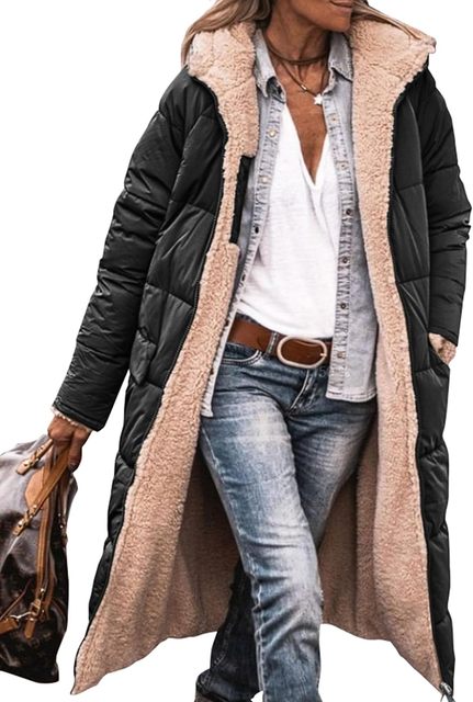 Michaela - manteau long à capuche en peluche