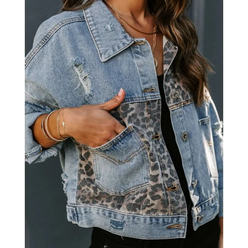 Makenna - Veste en jean léopard élégante