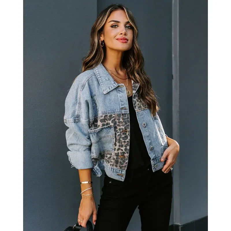 Makenna - Veste en jean léopard élégante