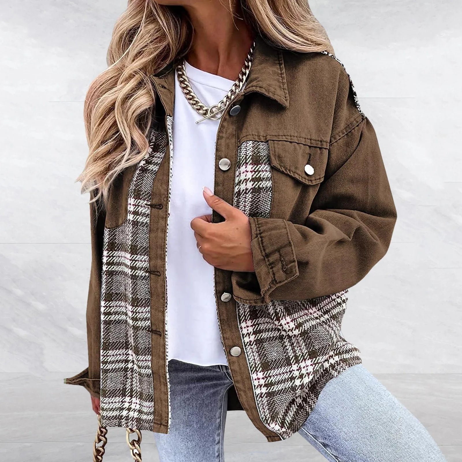 Faith - Veste en jean à carreaux décontractée