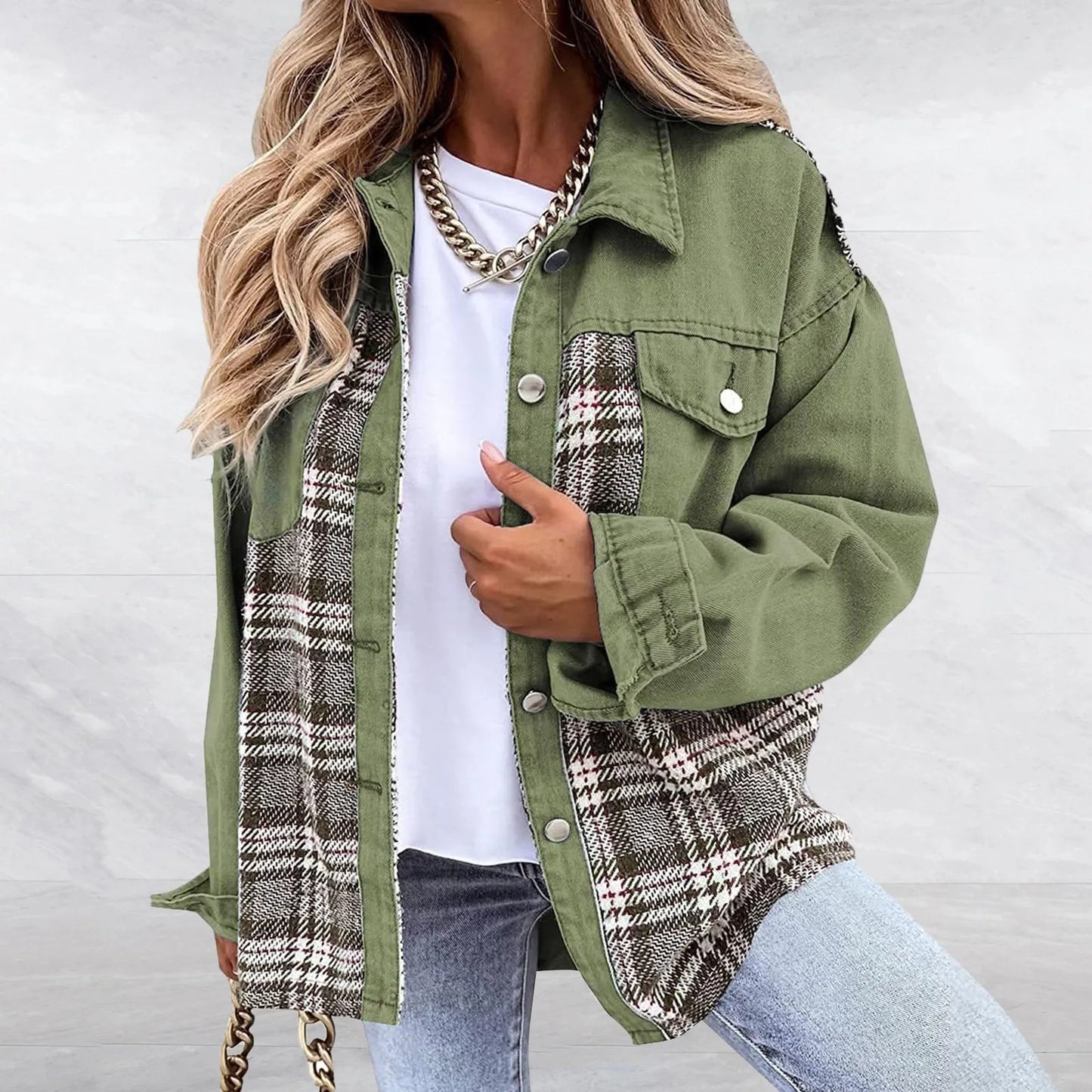 Faith - Veste en jean à carreaux décontractée