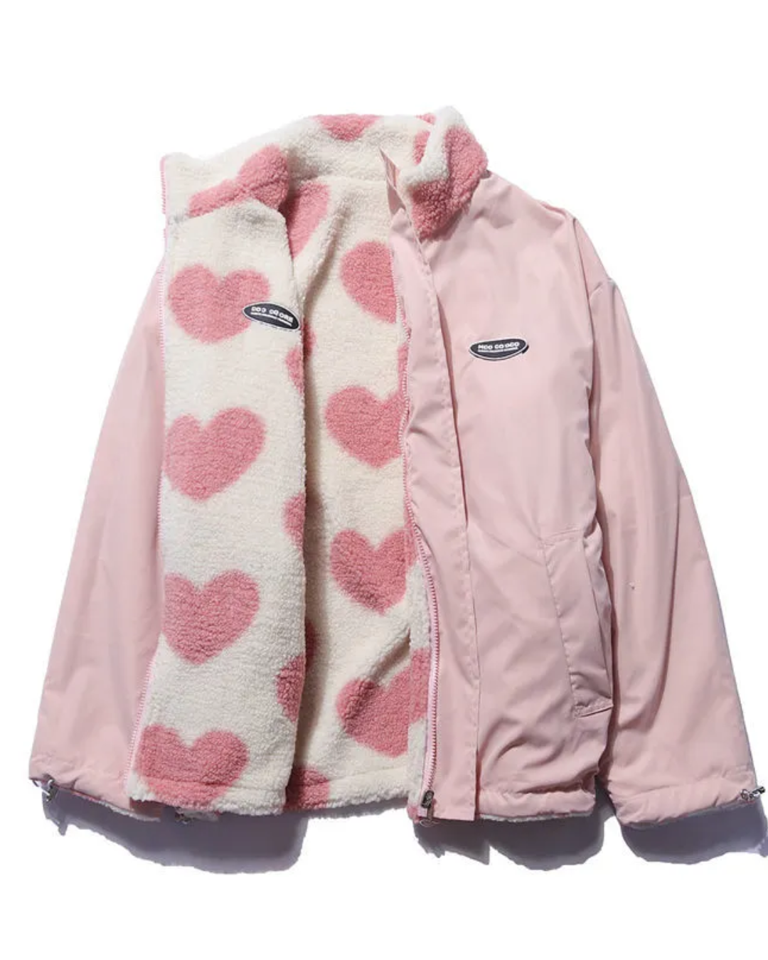 Ombeline | Veste Femme Fleece Réversible à Fermeture Entière et Col Montant, Motif Cœur